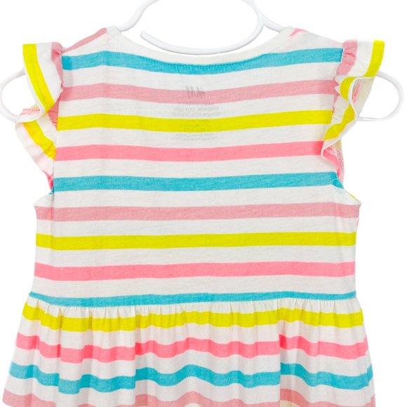 H&M KIDS Organic Cotton Multi-Stripe Flutter Sleeve Dress Size 1 1/2 -2Y - Picture 12 of 16